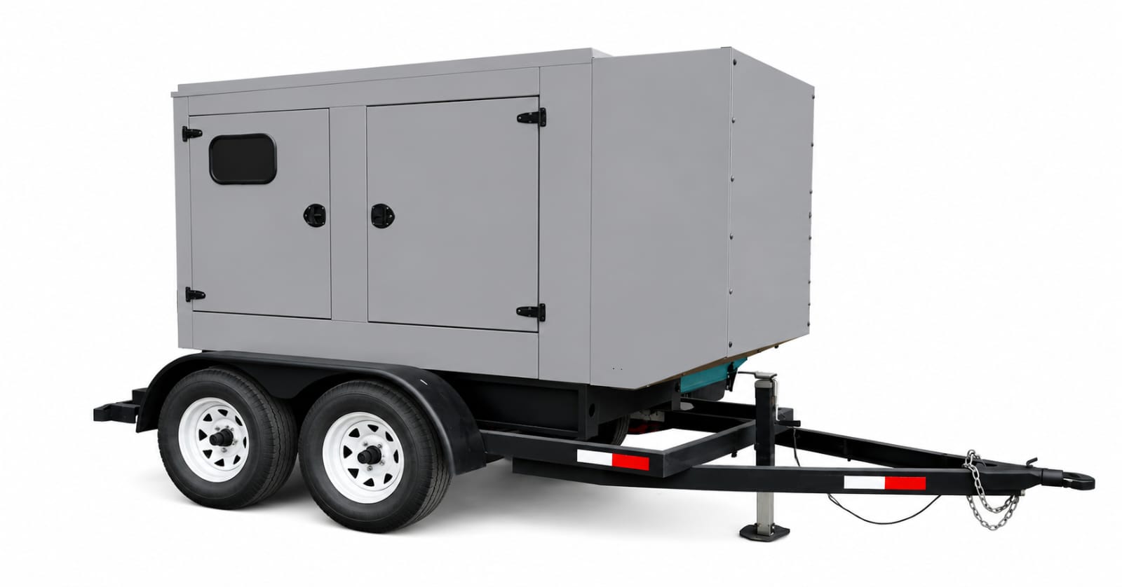 Innovecx 150kw » innovecx » innovecx Portable generator mounted on a dual-axle trailer with hitch, ready for towing.